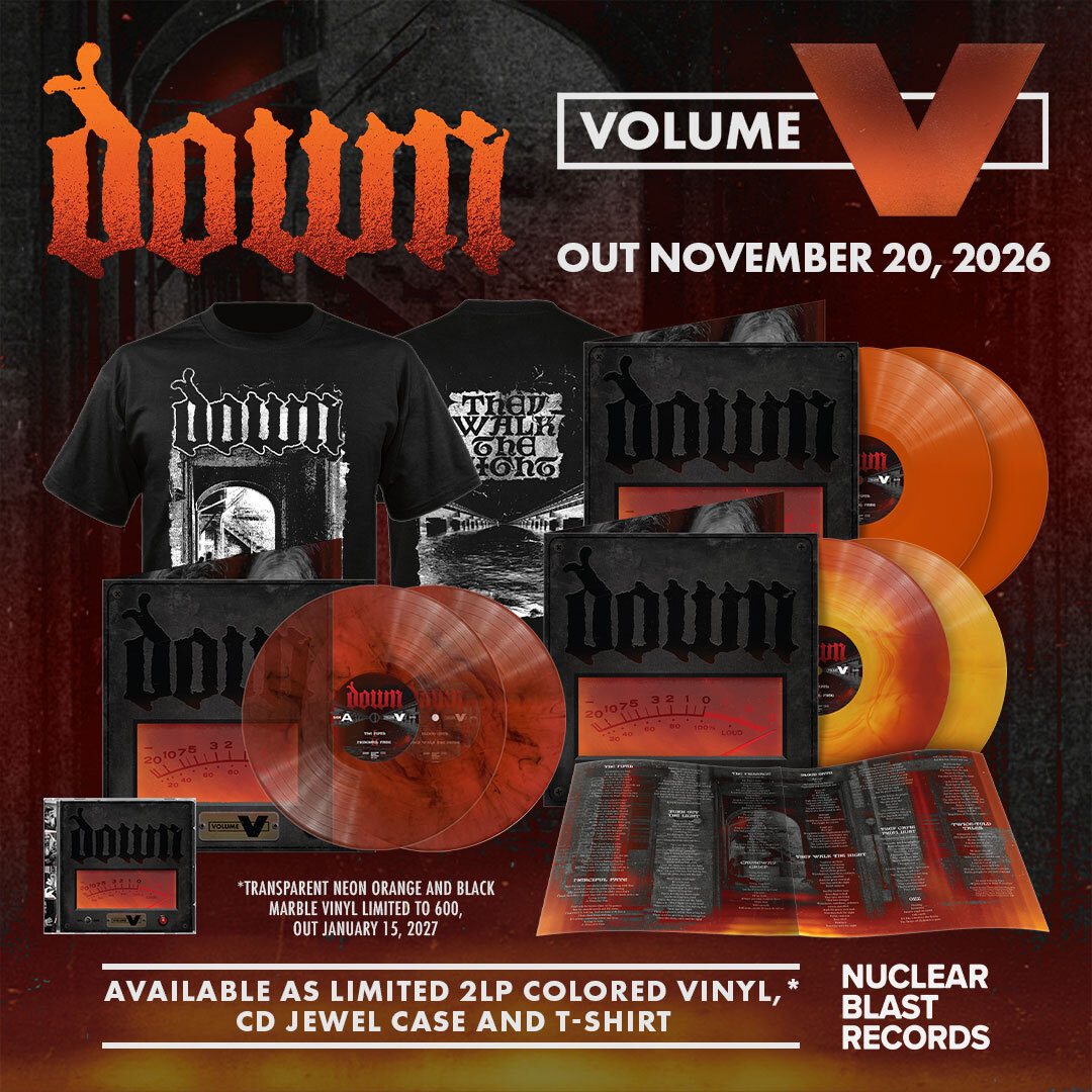DOWN press image supplied with December 2026 Decibel cover announcement